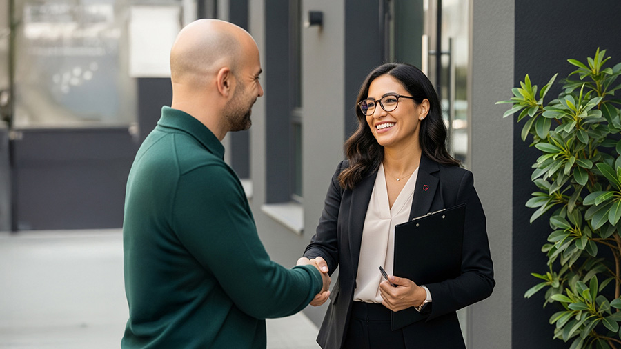 Property manager shaking hands with tenant